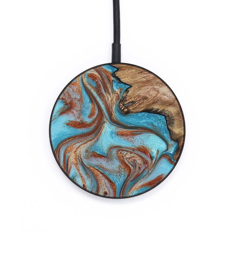 Circle Wood Wireless Charger - Louie (Teal & Gold, 800048)