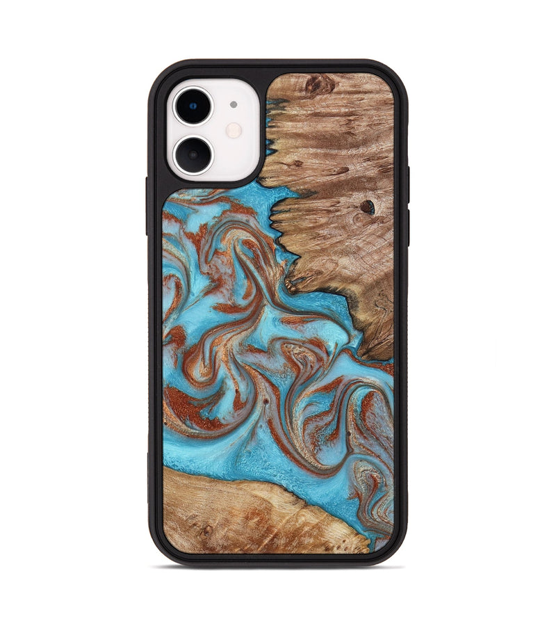 iPhone 11 Wood Phone Case - Louie (Teal & Gold, 800048)