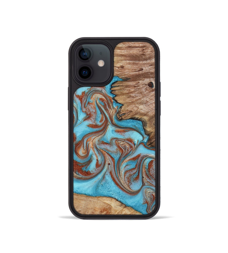 iPhone 12 mini Wood Phone Case - Louie (Teal & Gold, 800048)