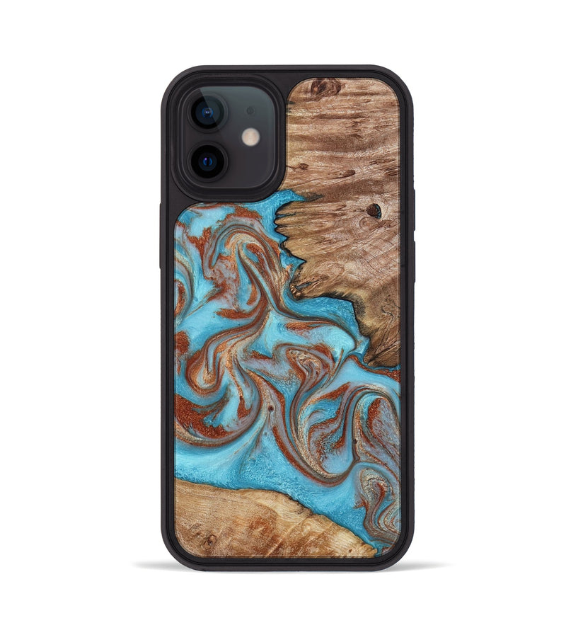 iPhone 12 Wood Phone Case - Louie (Teal & Gold, 800048)