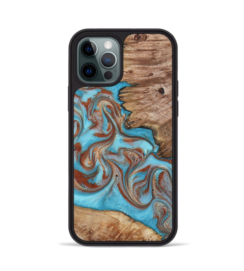 iPhone 12 Pro Wood Phone Case - Louie (Teal & Gold, 800048)