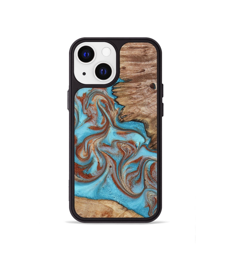 iPhone 13 mini Wood Phone Case - Louie (Teal & Gold, 800048)