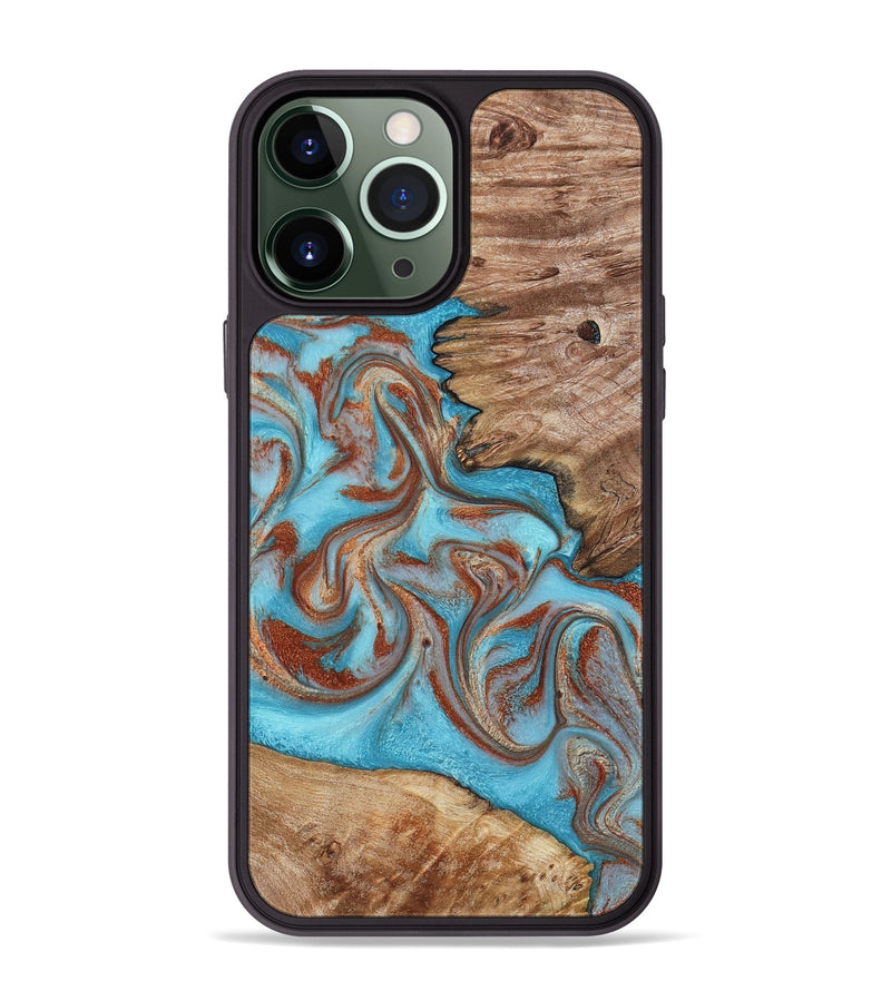 iPhone 13 Pro Max Wood Phone Case - Louie (Teal & Gold, 800048)