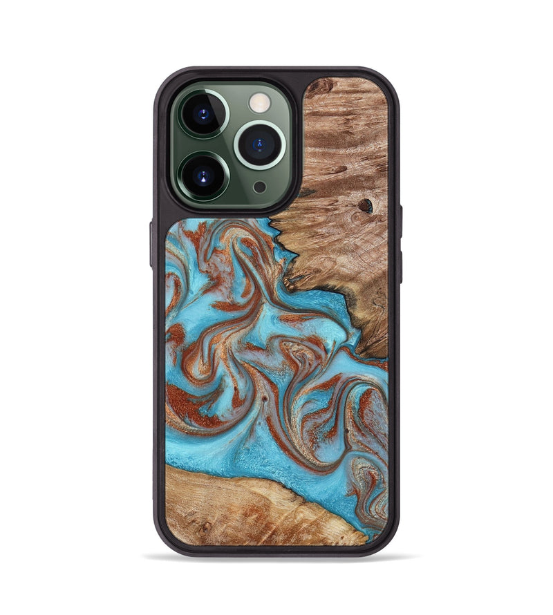 iPhone 13 Pro Wood Phone Case - Louie (Teal & Gold, 800048)