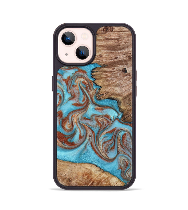 iPhone 14 Wood Phone Case - Louie (Teal & Gold, 800048)