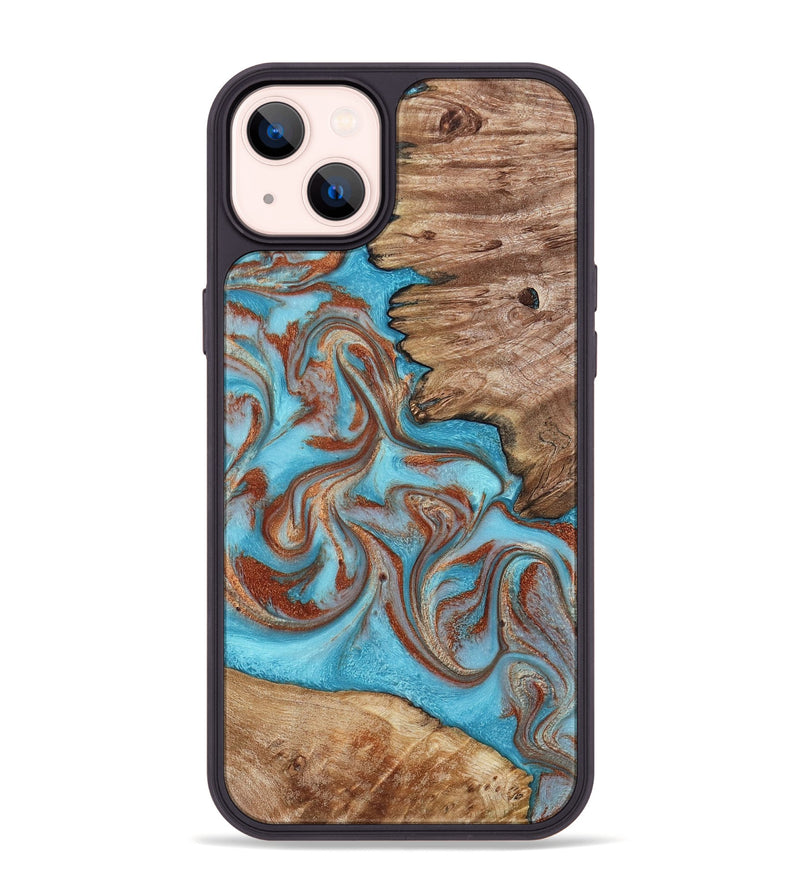 iPhone 14 Plus Wood Phone Case - Louie (Teal & Gold, 800048)