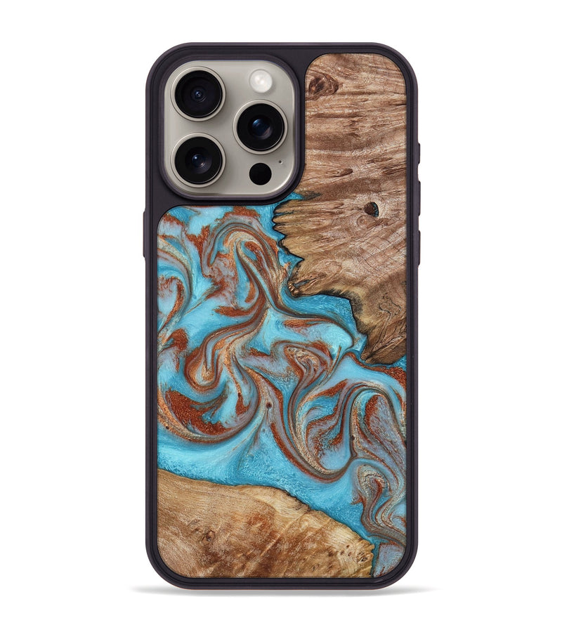 iPhone 15 Pro Max Wood Phone Case - Louie (Teal & Gold, 800048)