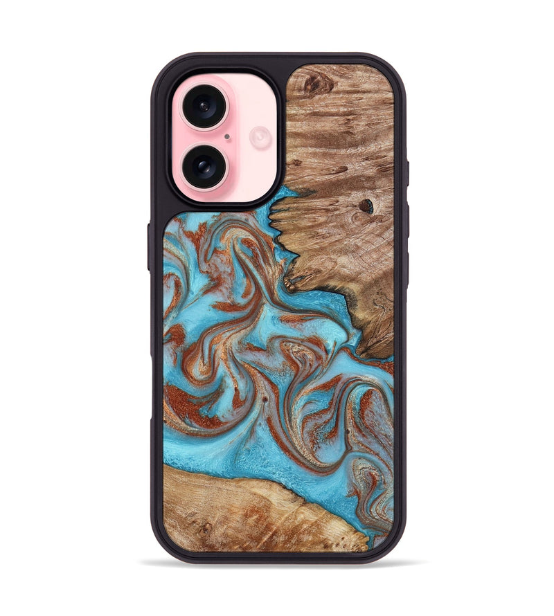iPhone 16 Wood Phone Case - Louie (Teal & Gold, 800048)