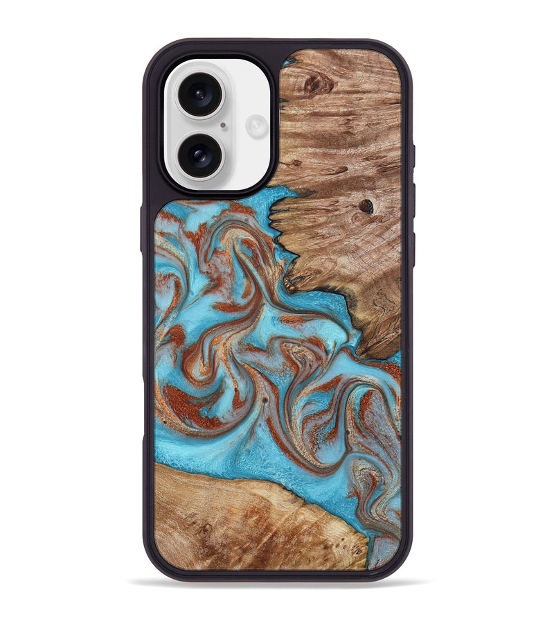 iPhone 16 Plus Wood Phone Case - Louie (Teal & Gold, 800048)