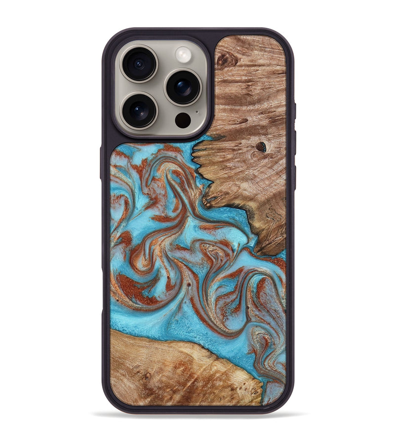 iPhone 16 Pro Max Wood Phone Case - Louie (Teal & Gold, 800048)