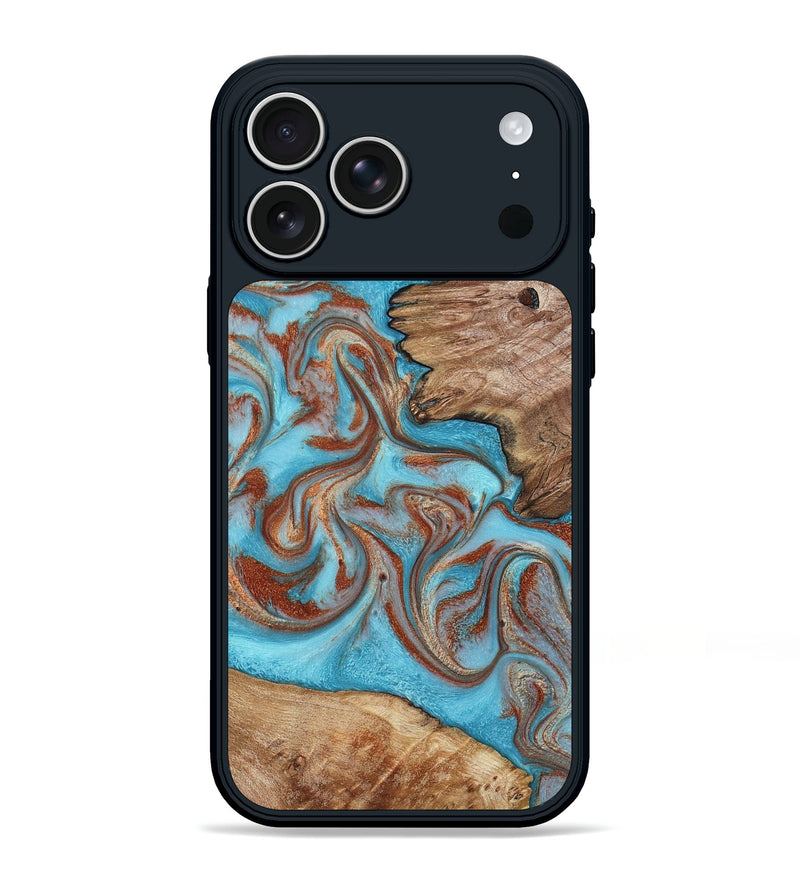 iPhone 17 Pro Max Wood Phone Case - Louie (Teal & Gold, 800048)
