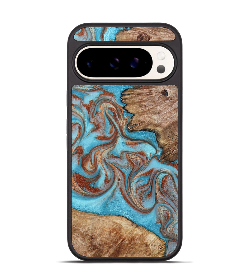 Pixel 9 Wood Phone Case - Louie (Teal & Gold, 800048)