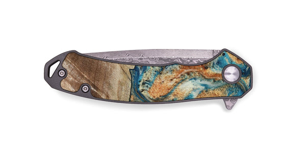 EDC Wood Pocket Knife - Maura (Teal & Gold, 800049)