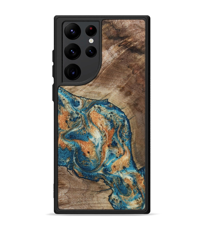 Galaxy S22 Ultra Wood Phone Case - Maura (Teal & Gold, 800049)