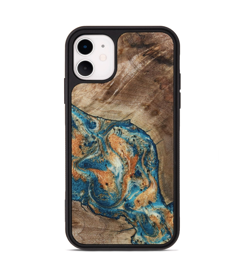 iPhone 11 Wood Phone Case - Maura (Teal & Gold, 800049)