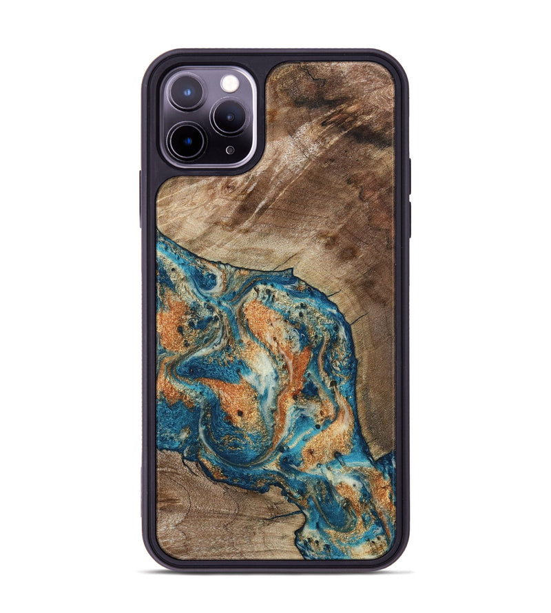 iPhone 11 Pro Max Wood Phone Case - Maura (Teal & Gold, 800049)