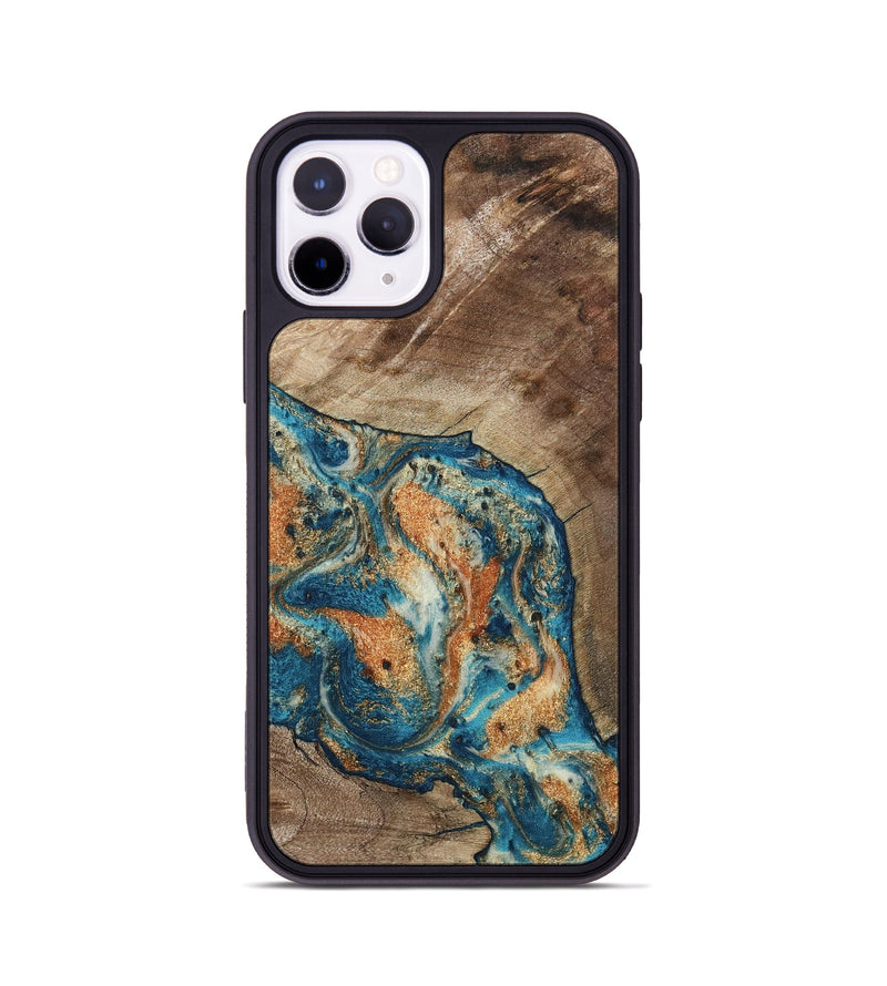 iPhone 11 Pro Wood Phone Case - Maura (Teal & Gold, 800049)