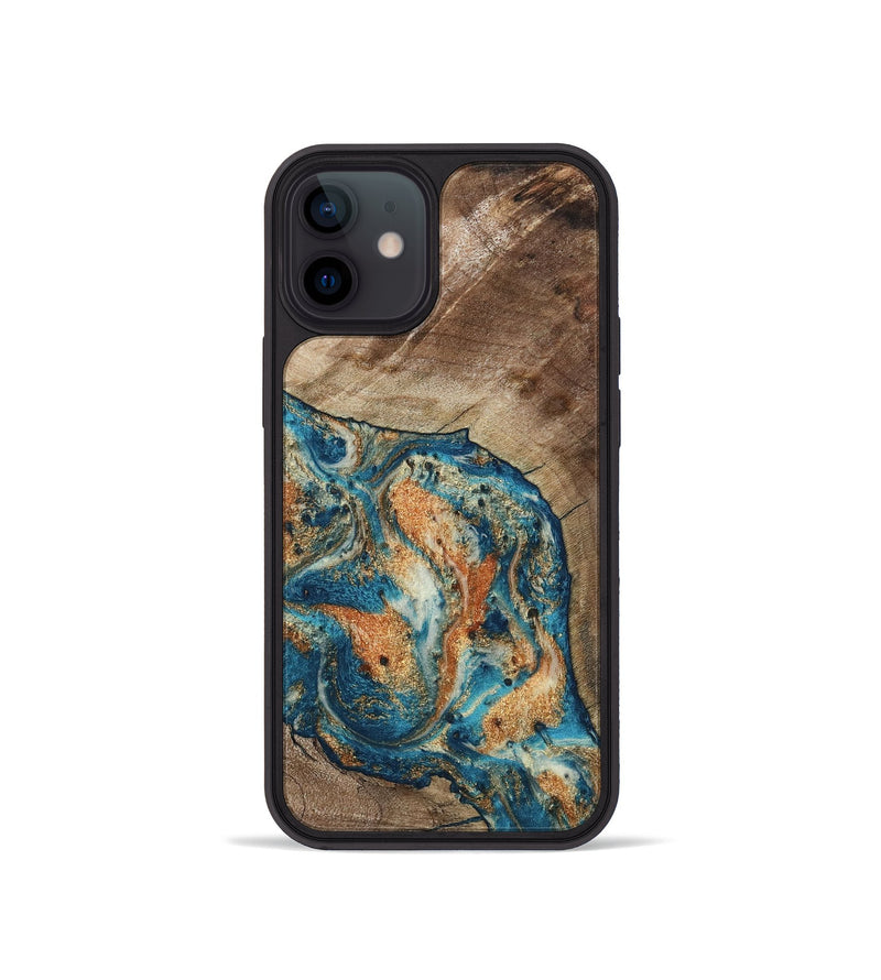 iPhone 12 mini Wood Phone Case - Maura (Teal & Gold, 800049)