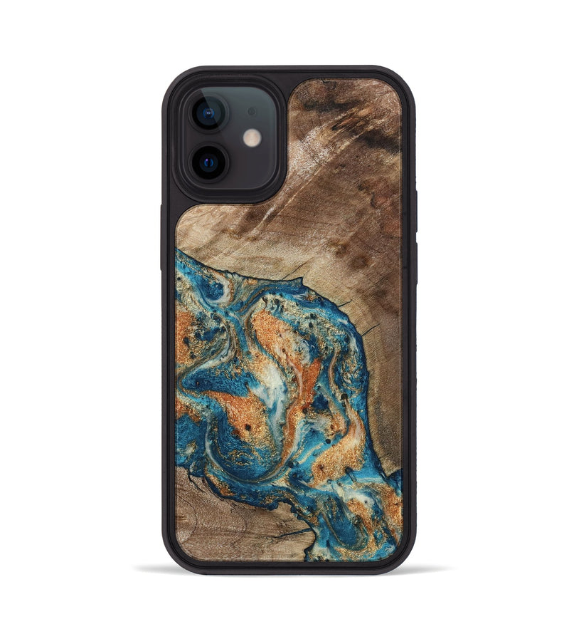iPhone 12 Wood Phone Case - Maura (Teal & Gold, 800049)