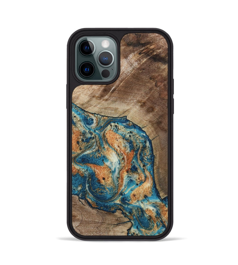 iPhone 12 Pro Wood Phone Case - Maura (Teal & Gold, 800049)