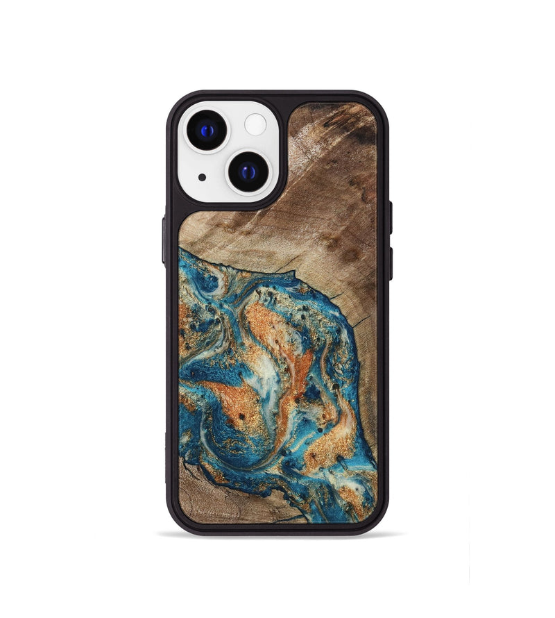 iPhone 13 mini Wood Phone Case - Maura (Teal & Gold, 800049)