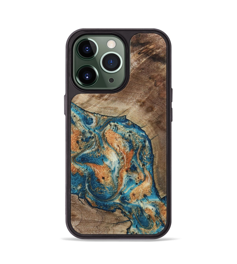 iPhone 13 Pro Wood Phone Case - Maura (Teal & Gold, 800049)