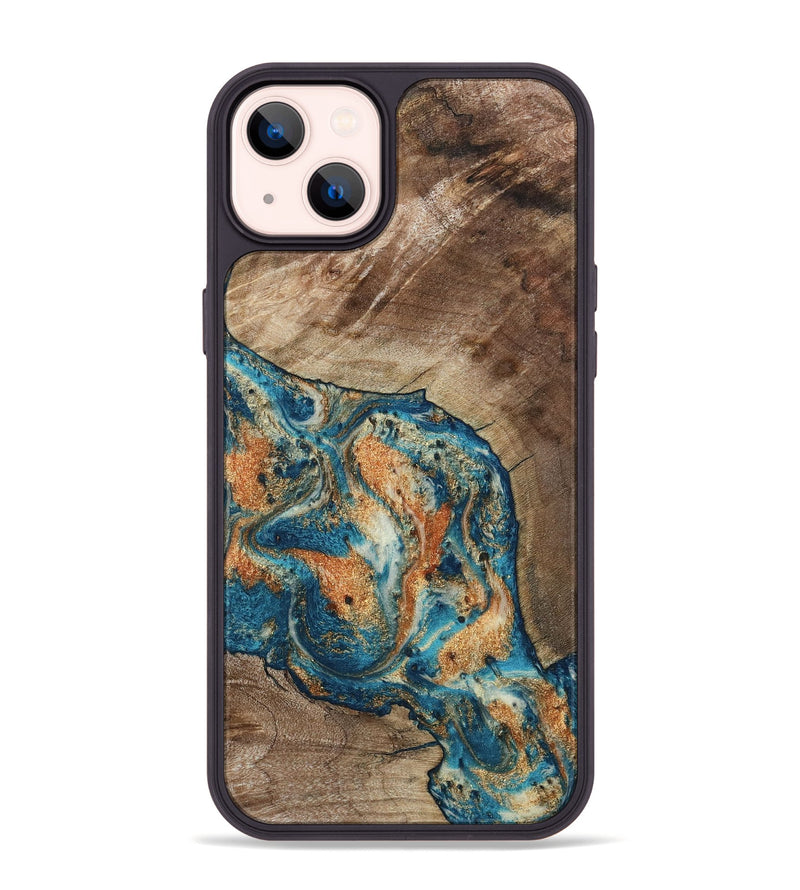 iPhone 14 Plus Wood Phone Case - Maura (Teal & Gold, 800049)