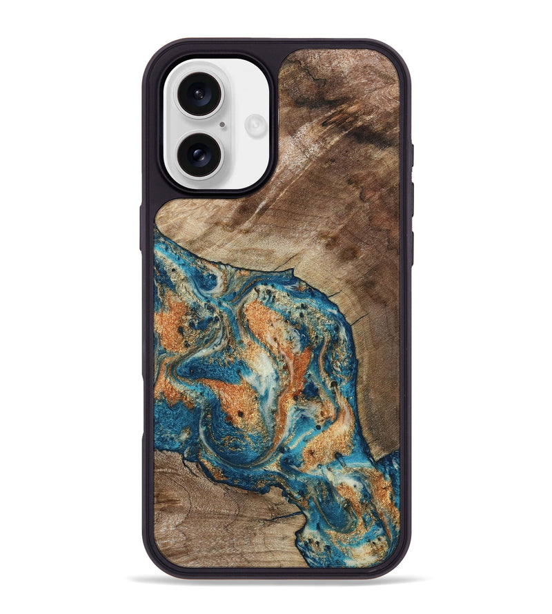 iPhone 16 Plus Wood Phone Case - Maura (Teal & Gold, 800049)