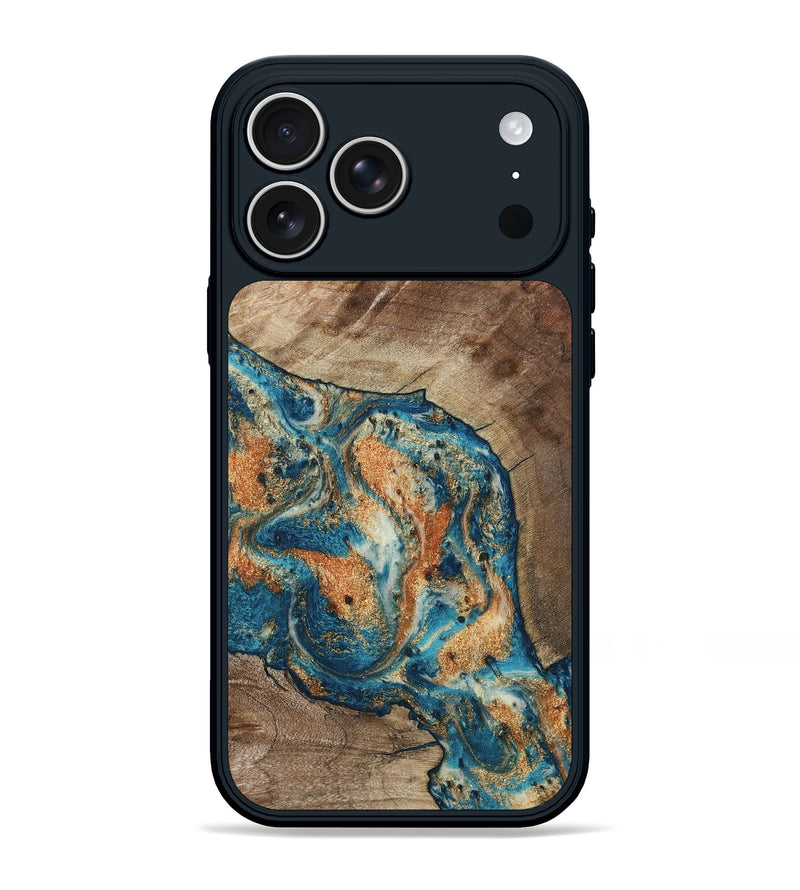 iPhone 17 Pro Max Wood Phone Case - Maura (Teal & Gold, 800049)