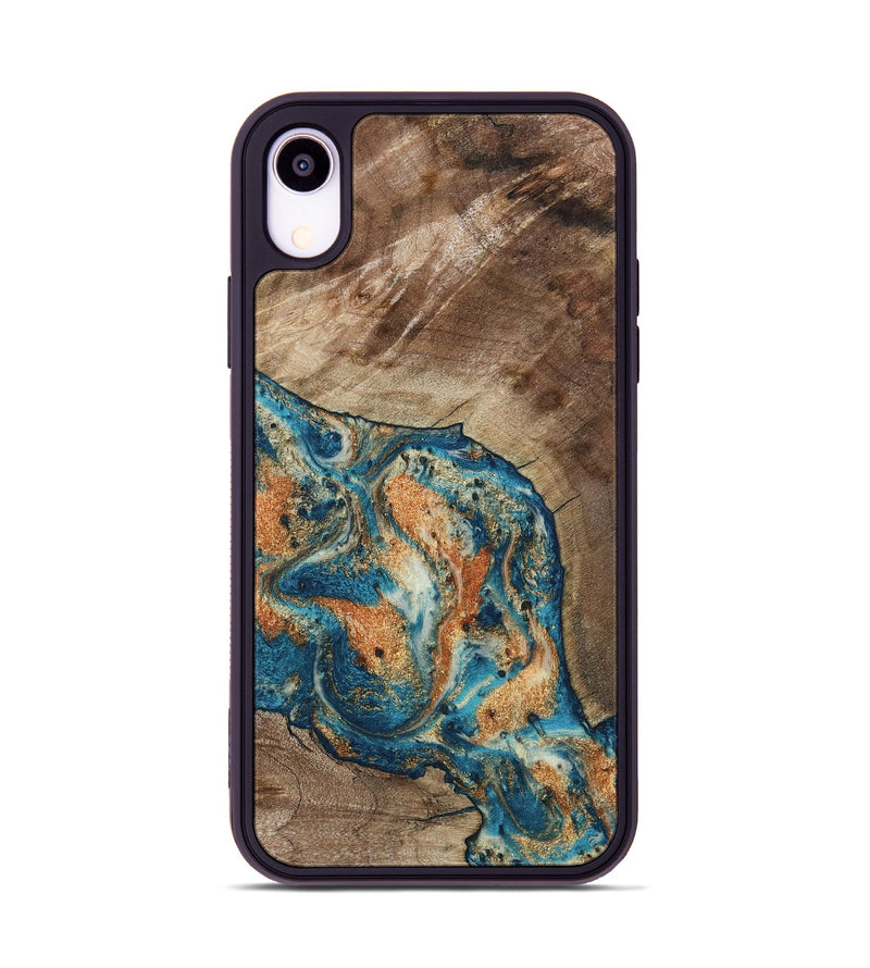 iPhone Xr Wood Phone Case - Maura (Teal & Gold, 800049)