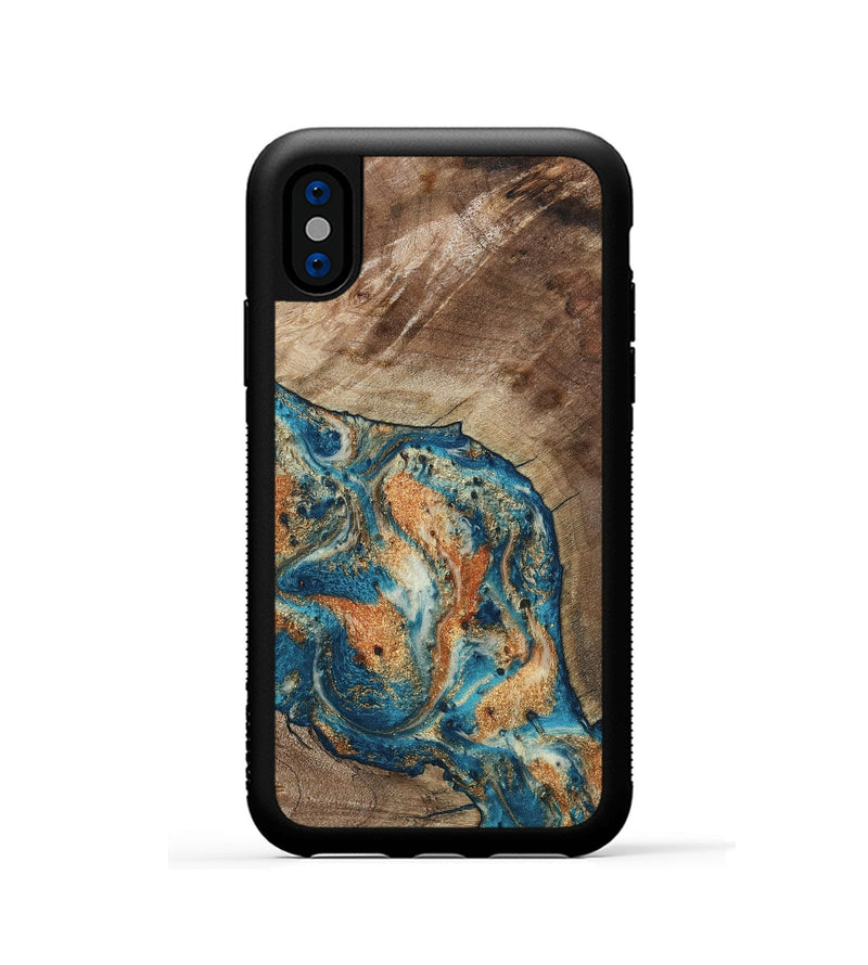 iPhone Xs Wood Phone Case - Maura (Teal & Gold, 800049)
