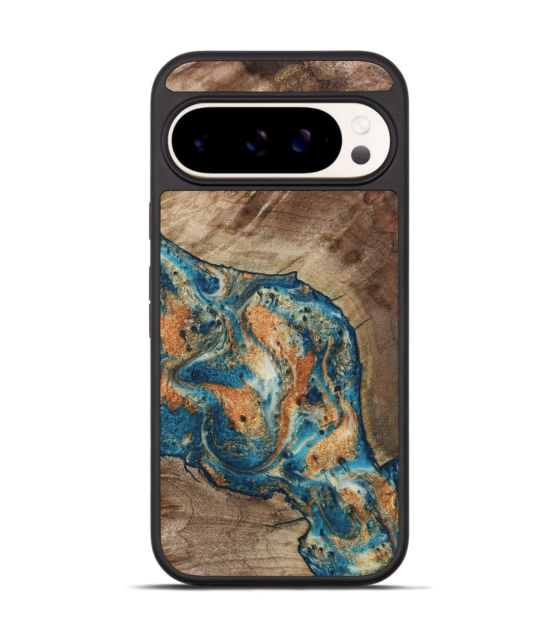 Pixel 9 Wood Phone Case - Maura (Teal & Gold, 800049)