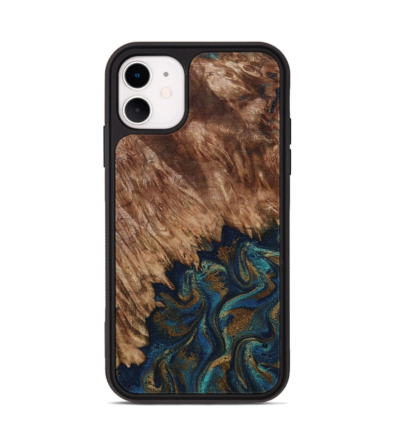 iPhone 11 Wood Phone Case - Lylah (Teal & Gold, 800050)