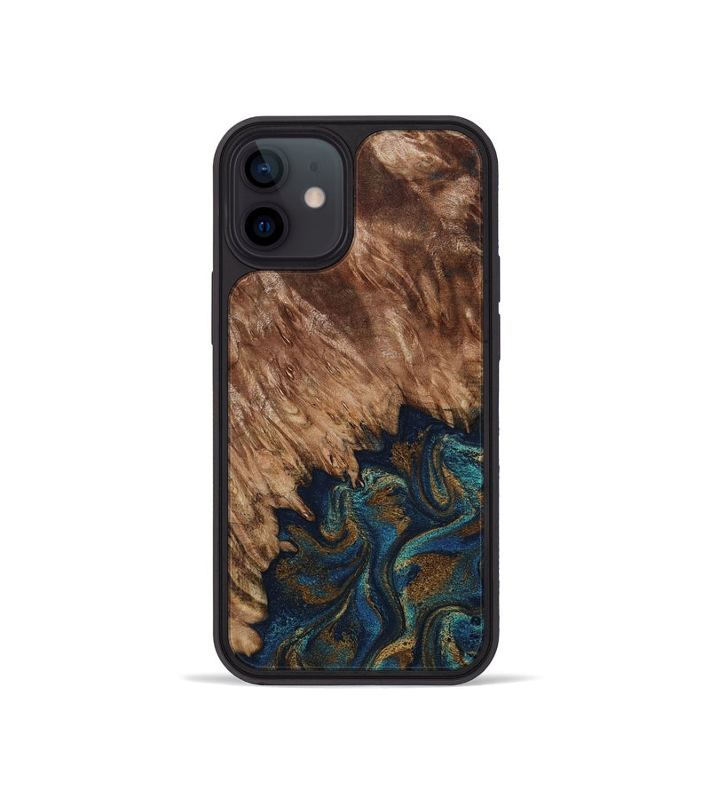 iPhone 12 mini Wood Phone Case - Lylah (Teal & Gold, 800050)