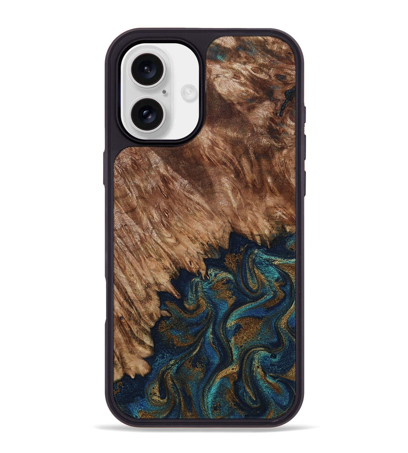 iPhone 16 Plus Wood Phone Case - Lylah (Teal & Gold, 800050)