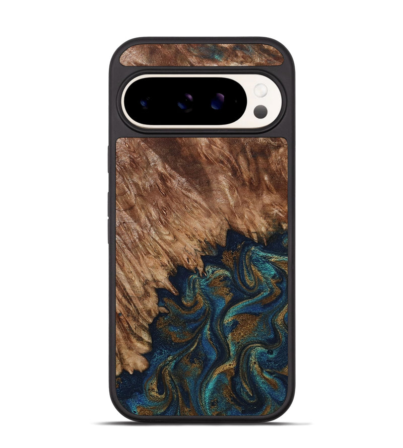 Pixel 9 Wood Phone Case - Lylah (Teal & Gold, 800050)