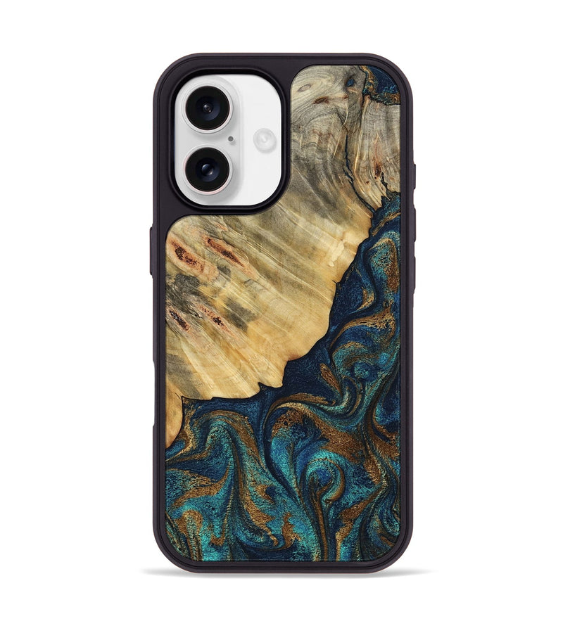 iPhone 17 Wood Phone Case - Burt (Teal & Gold, 800051)