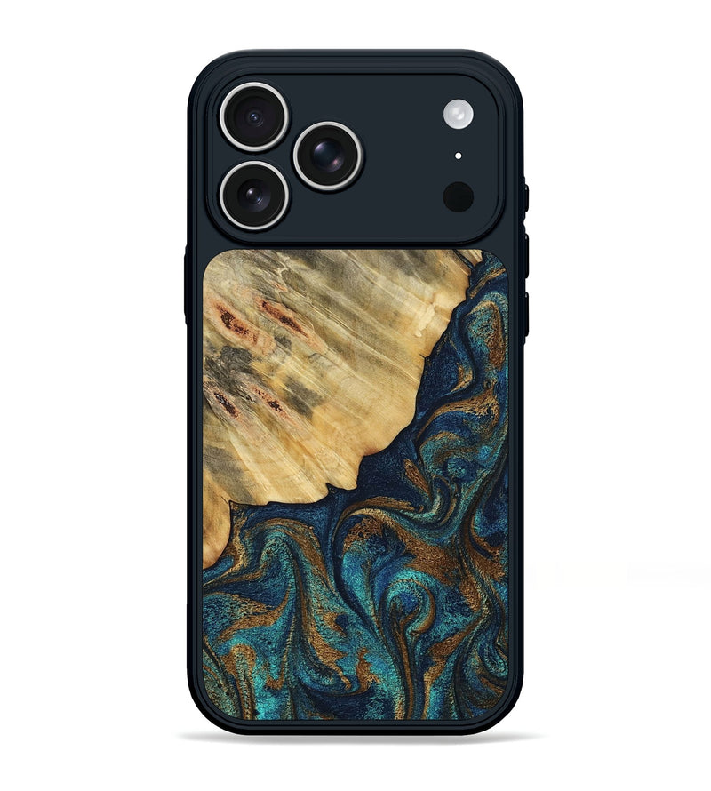 iPhone 17 Pro Max Wood Phone Case - Burt (Teal & Gold, 800051)