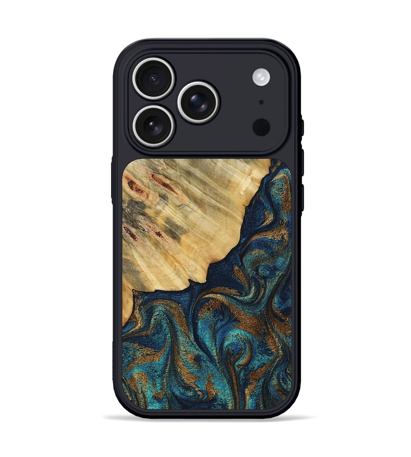 iPhone 17 Pro Wood Phone Case - Burt (Teal & Gold, 800051)
