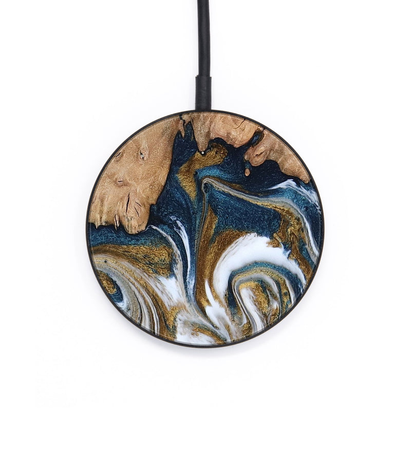 Circle Wood Wireless Charger - Kathi (Teal & Gold, 800052)