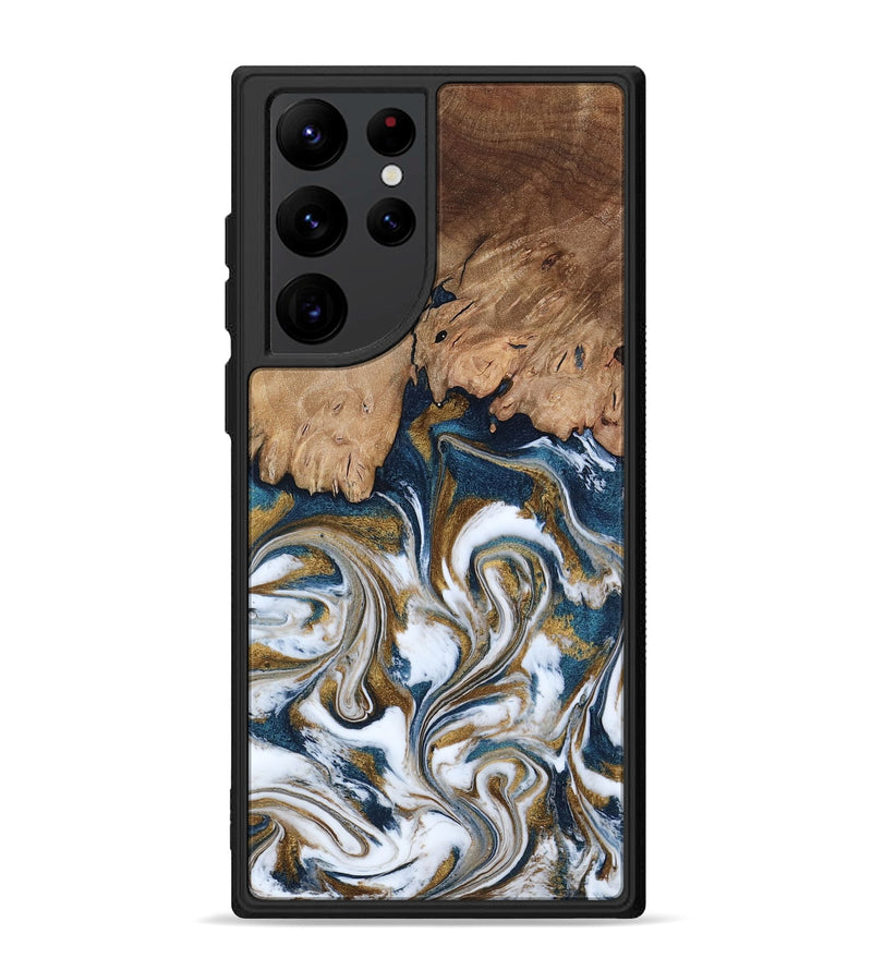 Galaxy S22 Ultra Wood Phone Case - Kathi (Teal & Gold, 800052)