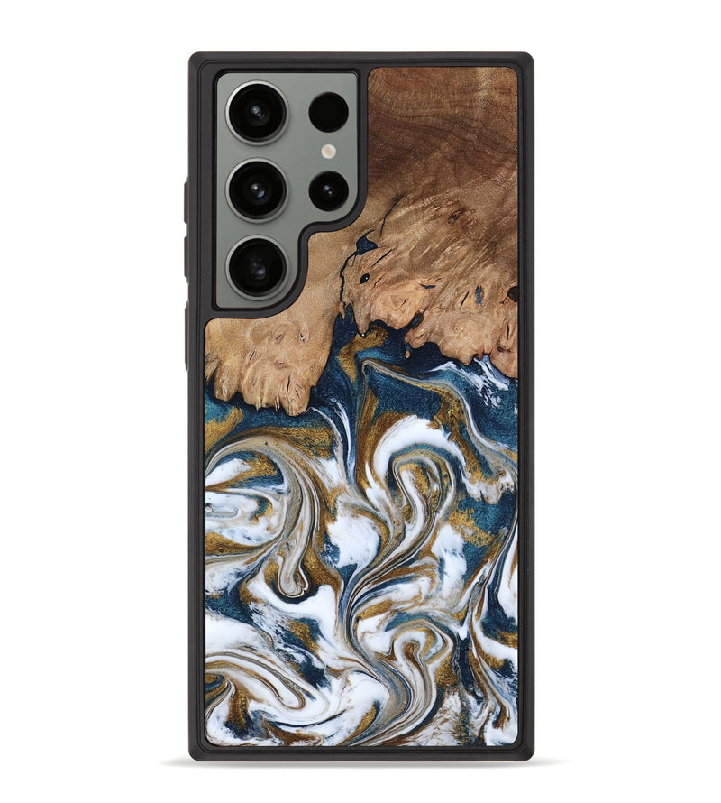 Galaxy S23 Ultra Wood Phone Case - Kathi (Teal & Gold, 800052)