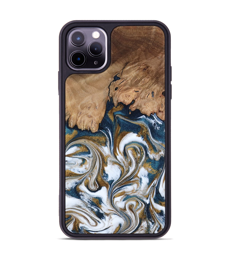 iPhone 11 Pro Max Wood Phone Case - Kathi (Teal & Gold, 800052)