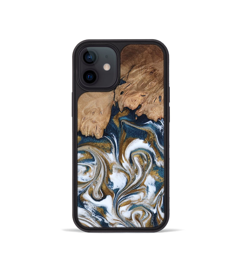 iPhone 12 mini Wood Phone Case - Kathi (Teal & Gold, 800052)