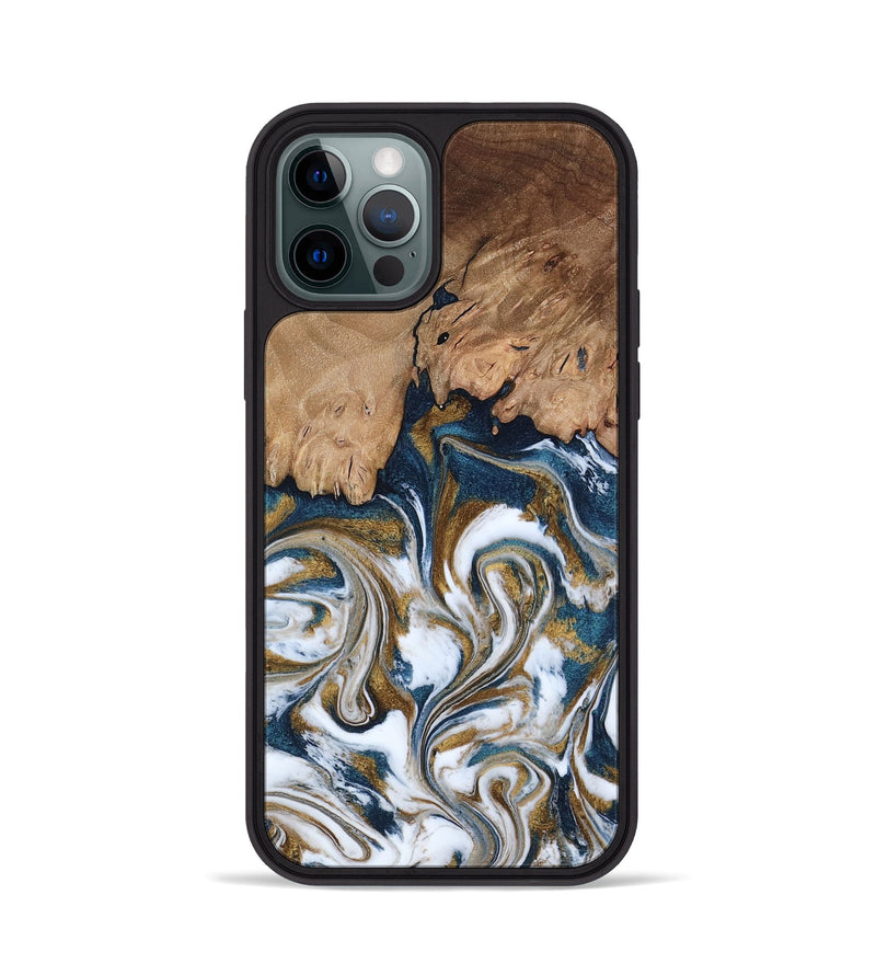 iPhone 12 Pro Wood Phone Case - Kathi (Teal & Gold, 800052)