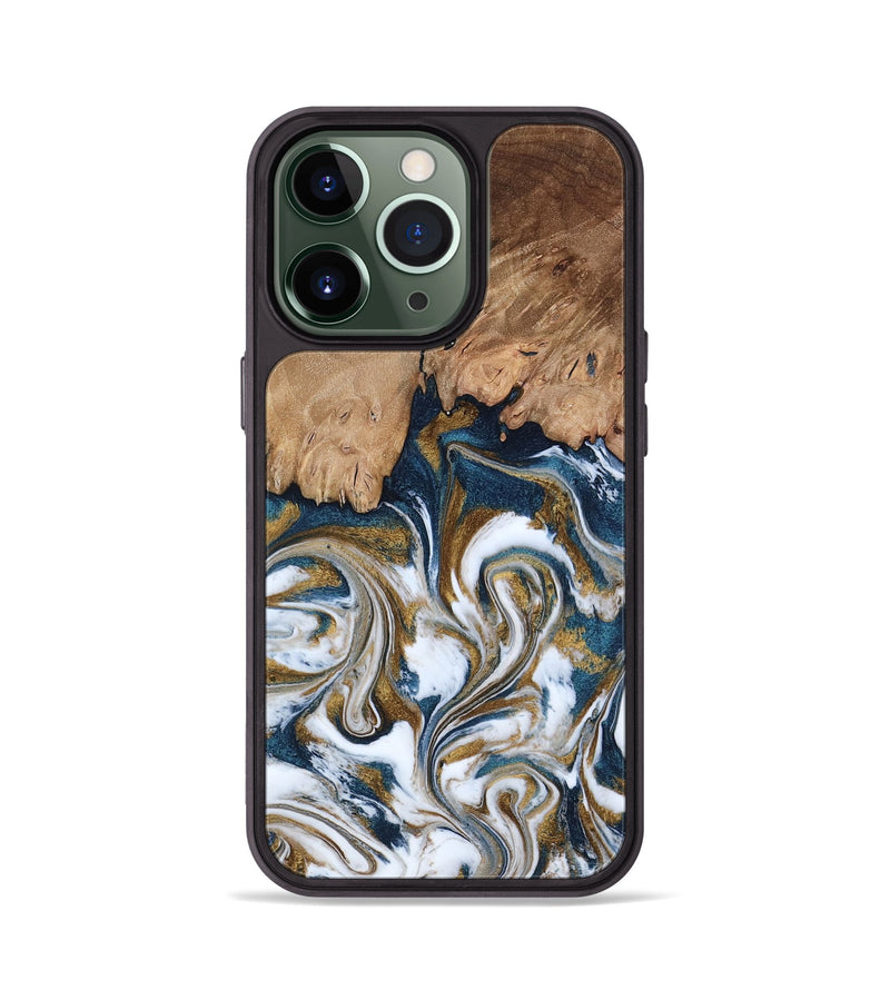 iPhone 13 Pro Wood Phone Case - Kathi (Teal & Gold, 800052)