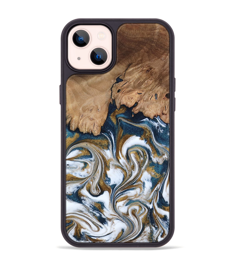 iPhone 14 Plus Wood Phone Case - Kathi (Teal & Gold, 800052)