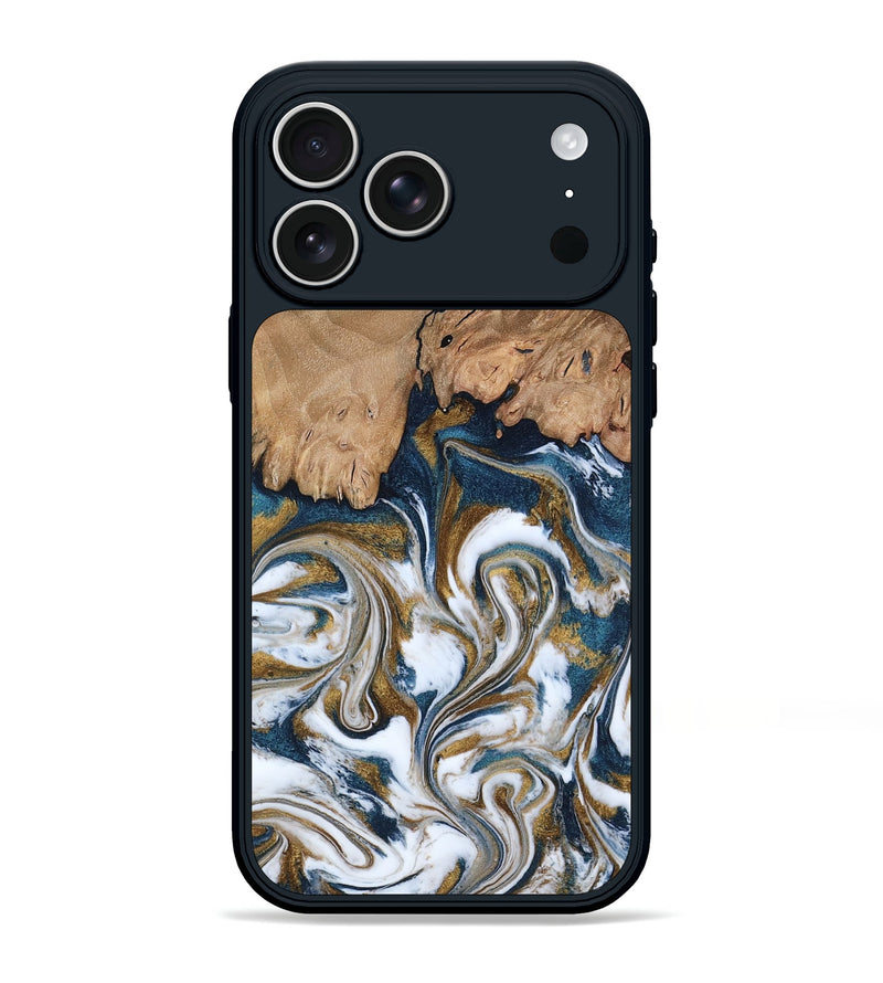 iPhone 17 Pro Max Wood Phone Case - Kathi (Teal & Gold, 800052)