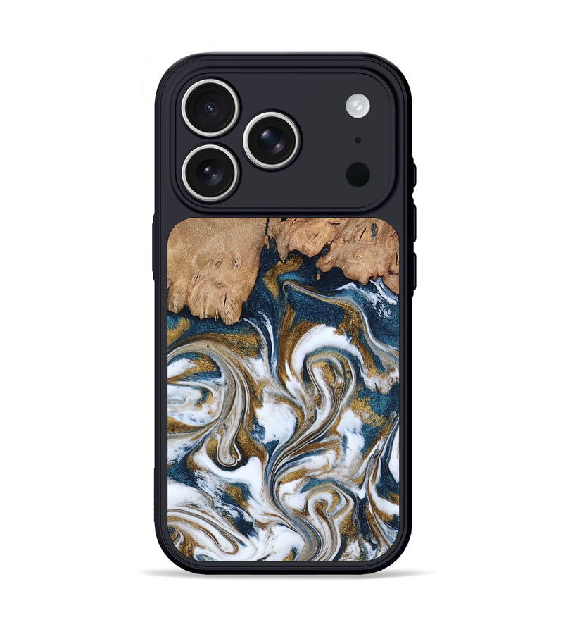 iPhone 17 Pro Wood Phone Case - Kathi (Teal & Gold, 800052)