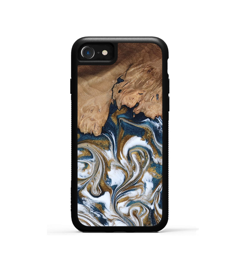 iPhone SE Wood Phone Case - Kathi (Teal & Gold, 800052)